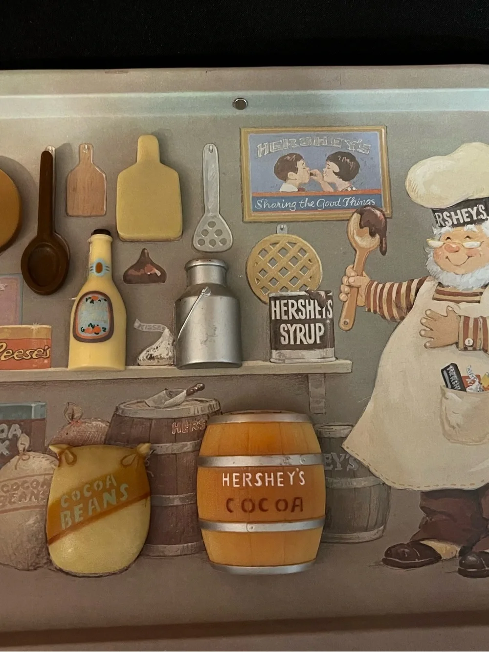 Kitchen Wall Art - Vintage Cocoa Barrel and Chef (Brown, Cream)
